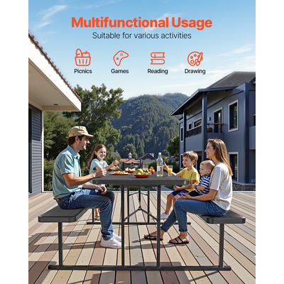 VEVOR Τραπέζι πικνίκ Πτυσσόμενο Ατσάλινο Τραπέζι Κάμπινγκ Καρέκλα Κήπου Εσωτερικός εξωτερικός χώρος