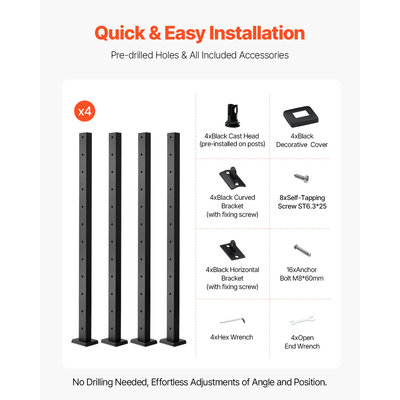 VEVOR Στύλος κιγκλιδώματος καλωδίων 42x1x2 ίντσες με οριζόντια οπή 4JZLGZXHS106REP67001V0