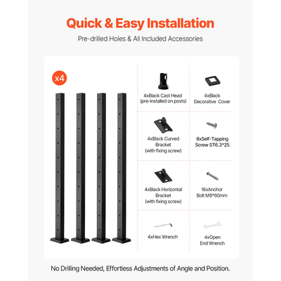 Στύλος κιγκλιδώματος καλωδίου VEVOR 36x2x2 ίντσες με οριζόντια οπή 4JZLGZXHS914MY65M001V0