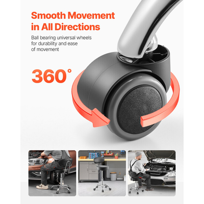 VEVOR Σκαμπό καταστήματος Ρυθμιζόμενο γκαράζ κάθισμα 300 λίβρες φορτίο με πλάτη και ρόδες