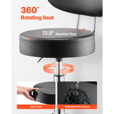 VEVOR Σκαμπό καταστήματος Ρυθμιζόμενο γκαράζ κάθισμα 300 λίβρες φορτίο με πλάτη και ρόδες