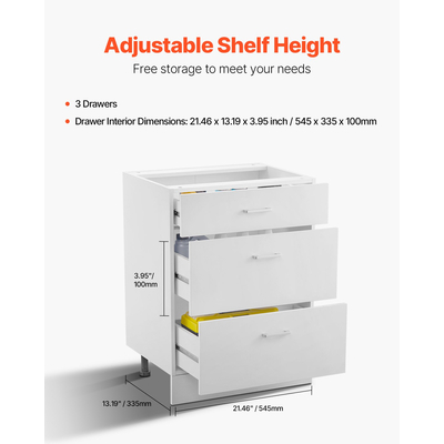 Βάση στήριξης VEVOR 24" Π x 19" Β x 32" Υ, έτοιμη για συναρμολόγηση με 3 συρτάρια