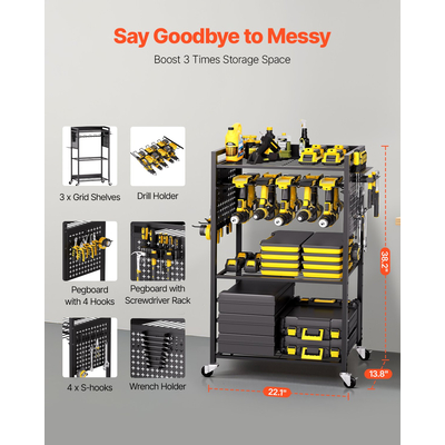 VEVOR 4-επιπέδων Tool Organizer Cart on Wheels 150 lbs Garage Cart for Workshop