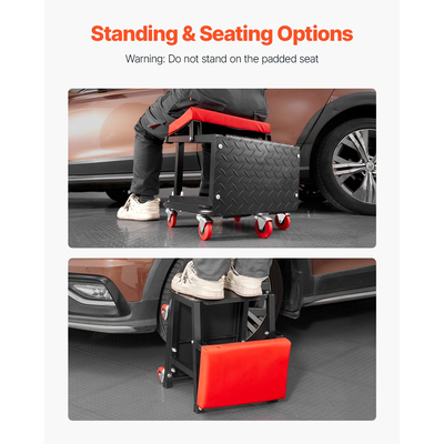 VEVOR Mechanic Stool Rolling Seat Work 300 lbs Load Seat/Step Stool with Wheels