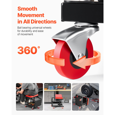 VEVOR Mechanic Stool Rolling Seat Work 300 lbs Load Seat/Step Stool with Wheels