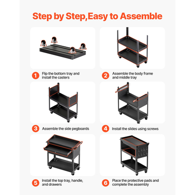 VEVOR 4-Tier Tool Cart on Wheels 350 lb Rolling Cart Work with Drwer & Pegboard