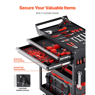 VEVOR 5-επιπέδων καρότσι εργαλείων σε τροχούς 400 λίβρες κυλιόμενο καρότσι εργασίας με συρτάρι & μανταλάκι