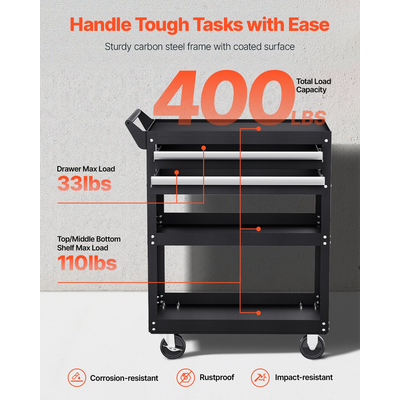 VEVOR 5-επιπέδων καρότσι εργαλείων σε τροχούς 400 λίβρες κυλιόμενο καρότσι εργασίας με συρτάρι & μανταλάκι