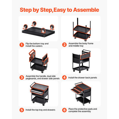 VEVOR 5-επιπέδων καρότσι εργαλείων σε τροχούς 400 λίβρες κυλιόμενο καρότσι εργασίας με συρτάρι & μανταλάκι