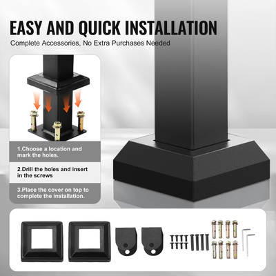 Εύκολη εγκατάσταση VEVOR κουπαστές εξωτερικού χώρου για σκάλες 4-5 βημάτων Μαύρος τετράγωνος σωλήνας