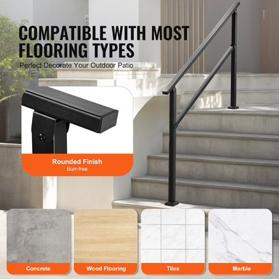 Εύκολη εγκατάσταση VEVOR κουπαστές εξωτερικού χώρου για σκάλες 4-5 βημάτων Μαύρος τετράγωνος σωλήνας