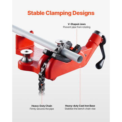 Βιδωτή μέγγενη αλυσίδας πάγκου 1/2 έως 8 ιντσών Χωρητικότητα σωλήνων αλυσίδας βαρέως τύπου