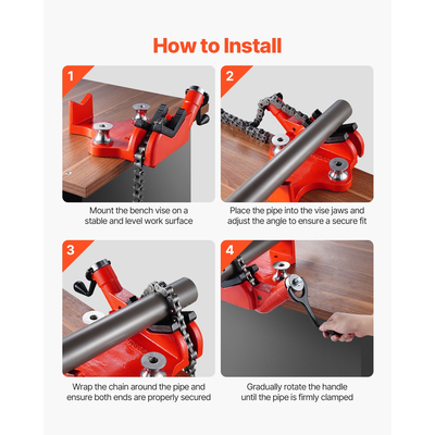 Βιδωτή μέγγενη αλυσίδας πάγκου 1/2 έως 8 ιντσών Χωρητικότητα σωλήνων αλυσίδας βαρέως τύπου