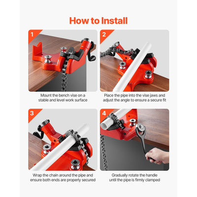 Βιδωτή μέγγενη αλυσίδας πάγκου 1/4 έως 6 ιντσών Χωρητικότητα σωλήνων αλυσίδας βαρέως τύπου