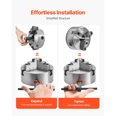 VEVOR 6 σε 3-Σαγόνι αυτοκεντρικό τσοκ τόρνου 1 1/2 in-8 Πλάκα στήριξης με σπείρωμα