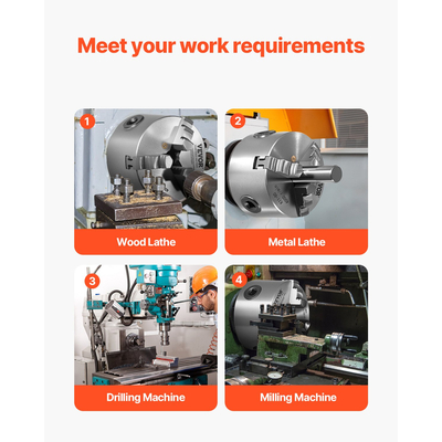 VEVOR 6 σε 3-Σαγόνι αυτοκεντρικό τσοκ τόρνου 1 1/2 in-8 Πλάκα στήριξης με σπείρωμα