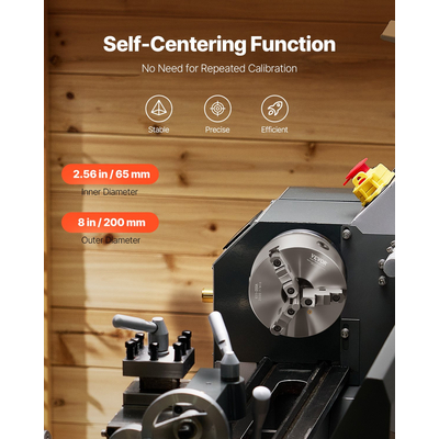 VEVOR 8 σε 3-Jaw Self-centring Lathe Chuck 2 1/4 in-8 Backing Plate με σπείρωμα