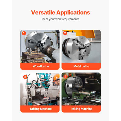 VEVOR 8 σε 3-Jaw Self-centring Lathe Chuck 2 1/4 in-8 Backing Plate με σπείρωμα
