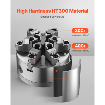 VEVOR 6 σε 6 σιαγόνες αυτοκεντριζόμενο τσοκ τόρνου με πλάκα στήριξης κλειδαριάς κάμερας D1-4