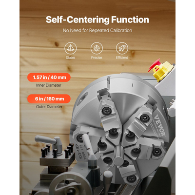 VEVOR 6 σε 6 σιαγόνες αυτοκεντριζόμενο τσοκ τόρνου με πλάκα στήριξης κλειδαριάς κάμερας D1-4