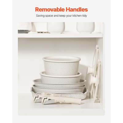 VEVOR Σετ κατσαρόλες και τηγάνια 17 τεμαχίων από γρανίτη Αντικολλητικά μαγειρικά σκεύη κουζίνας Λευκό