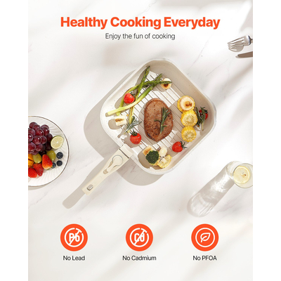 VEVOR Σετ κατσαρόλες και τηγάνια 17 τεμαχίων από γρανίτη Αντικολλητικά μαγειρικά σκεύη κουζίνας Λευκό