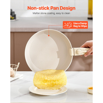 VEVOR Σετ κατσαρόλες και τηγάνια 17 τεμαχίων από γρανίτη Αντικολλητικά μαγειρικά σκεύη κουζίνας Λευκό