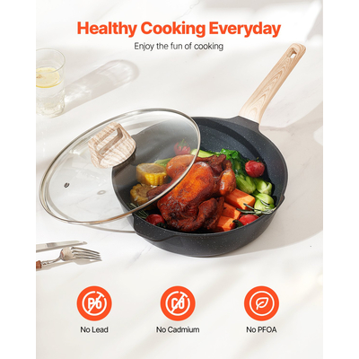 VEVOR 19 τεμάχια κατσαρόλες και τηγάνια από γρανίτη Αντικολλητικά μαγειρικά σκεύη κουζίνας Μαύρο