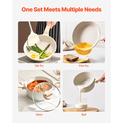 VEVOR 19 τεμάχια κατσαρόλες και τηγάνια από γρανίτη Αντικολλητικά μαγειρικά σκεύη κουζίνας Λευκό