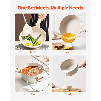 VEVOR 17 τεμάχια κατσαρόλες και τηγάνια από γρανίτη Αντικολλητικά μαγειρικά σκεύη κουζίνας Λευκό