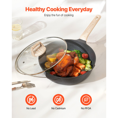 VEVOR Σετ κατσαρόλες και τηγάνια 17 τεμαχίων από γρανίτη Αντικολλητικά μαγειρικά σκεύη κουζίνας Μαύρο