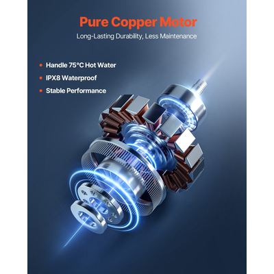 Αντλία κοπής VEVOR 900W 48 GPM Ροή, Ανύψωση Κεφαλής 40 ft για Νιπτήρα Υπογείου Τουαλέτας