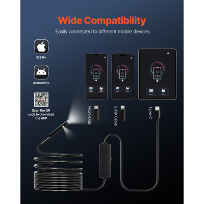 Κάμερα ενδοσκοπίου διπλού φακού VEVOR για Android, iOS και καλώδιο Snake 5 μέτρων