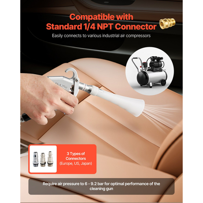Πιστόλι καθαρισμού αυτοκινήτου VEVOR 6-9.2 Bar υψηλής πίεσης αέρα, πιστόλι φυσήματος, 2 ακροφύσια, εκτόξευση σκόνης
