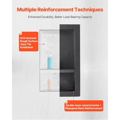 VEVOR Ντουζιέρα με Εντοιχιζόμενο Ράφι 40,6 x 71,1 x 10,2 cm για Μπάνιο