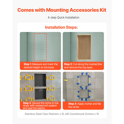 VEVOR Ντουζιέρα με Εντοιχιζόμενο Ράφι 40,6 x 71,1 x 10,2 cm για Μπάνιο