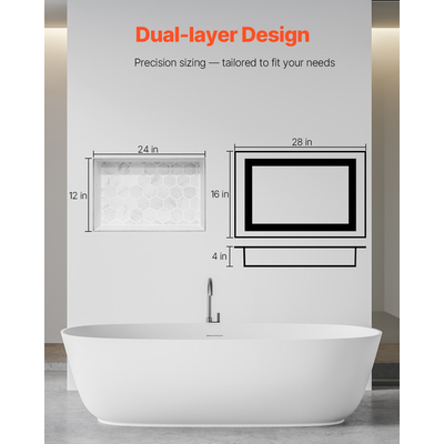 VEVOR Ντουζιέρα με Εντοιχιζόμενο Ράφι 40,6 x 71,1 x 10,2 cm για Μπάνιο