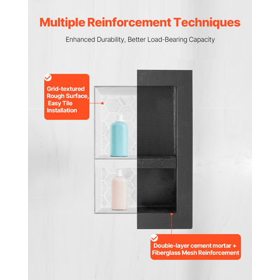 VEVOR Ντουζιέρα με εσοχή 40,6 x 50,8 x 10,2 cm, Ράφι Μπάνιου