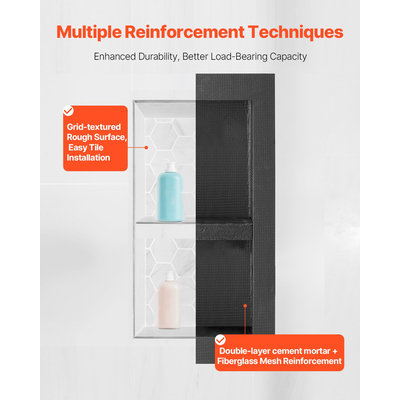 VEVOR Ντουζιέρα με εσοχή 40,6 x 81,3 + Ράφι τοίχου 40,6 x 81,3 cm για μπάνιο