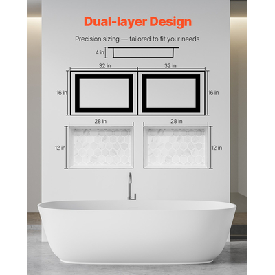 VEVOR Ντουζιέρα με εσοχή 40,6 x 81,3 + Ράφι τοίχου 40,6 x 81,3 cm για μπάνιο