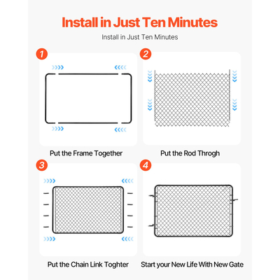 VEVOR Chain Link Fence Gate Fit 2,2-6 ft x 6 ft Garden Gate Posts Δεν περιλαμβάνονται