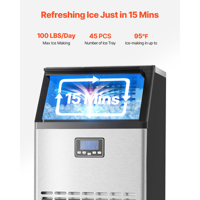 VEVOR Commercial Ice Maker Ανεξάρτητη Μηχανή Ντουλάπας 100lbs/24H 45 Ice Cubes