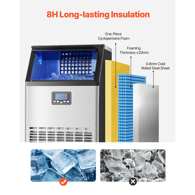 VEVOR Commercial Ice Maker Ανεξάρτητη Μηχανή Ντουλάπας 100lbs/24H 45 Ice Cubes
