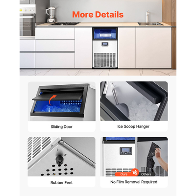VEVOR Commercial Ice Maker Ανεξάρτητη Μηχανή Ντουλάπας 100lbs/24H 45 Ice Cubes