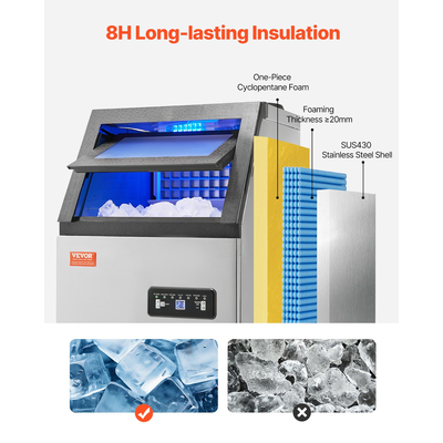 VEVOR Commercial Ice Maker Ανεξάρτητη Μηχανή Ντουλάπας 120lbs/24H 36 Ice Cubes