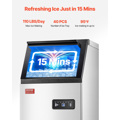 VEVOR Commercial Ice Maker Ανεξάρτητη Μηχανή Ντουλάπας 110lbs/24H 36 Ice Cubes