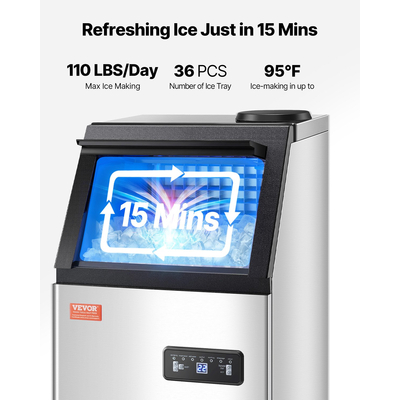 VEVOR Commercial Ice Maker Ανεξάρτητο μηχάνημα ντουλαπιών 110lbs/24H 36 Ice Cubes