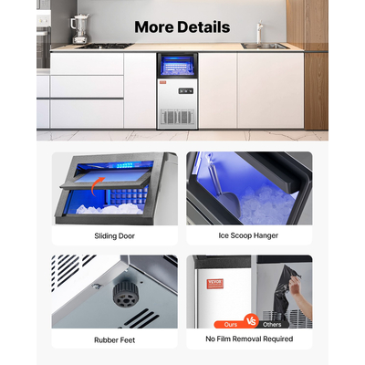 VEVOR Commercial Ice Maker Ανεξάρτητο μηχάνημα ντουλαπιών 110lbs/24H 36 Ice Cubes