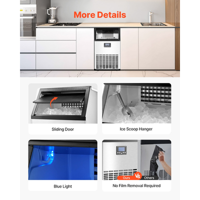 VEVOR Commercial Ice Maker Ανεξάρτητη Μηχανή Ντουλάπας 120lbs/24H 45 Ice Cubes