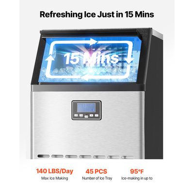 VEVOR Commercial Ice Maker Ανεξάρτητη Μηχανή Ντουλάπας 140lbs/24H 45 Ice Cubes